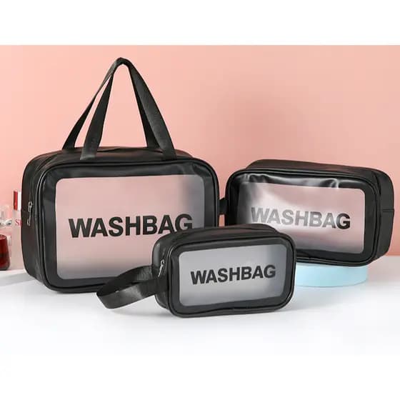 Kit 3 Necessaire Maquiagem Transparente WashBag A Prova De Água