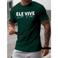 Camiseta Masculina Algodão Ele Vive Em Nós Jesus Street Camisa