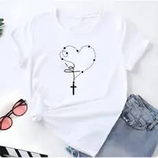 Blusa T-shirt Linda Camiseta Feminina Fé Terço Jesus Camisa