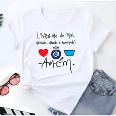 Blusa T-shirt Linda Camiseta Feminina Livrai-me Do Mal Amado Olhado e Humorado Camisa