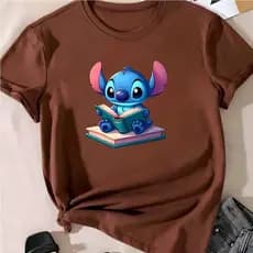 Blusa T-shirt Linda Camiseta Feminina Lilo Stitch Lendo Nerd Camisa