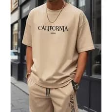 Conjunto Camiseta California 100% Algodão Bermuda de Mole Short com Bolso Masculina Academia Casual Treino
