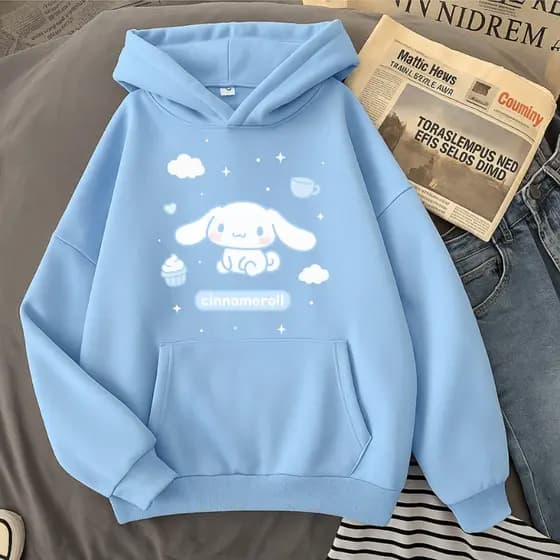 Moletom Feminino Flanela Com Capuz Canguru Cinnamoroll Fofo