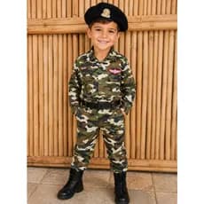 Fantasia Infantil Soldadinho com Chapéu Roupa Militar Premium Menino ou Menina Modelo Luxo