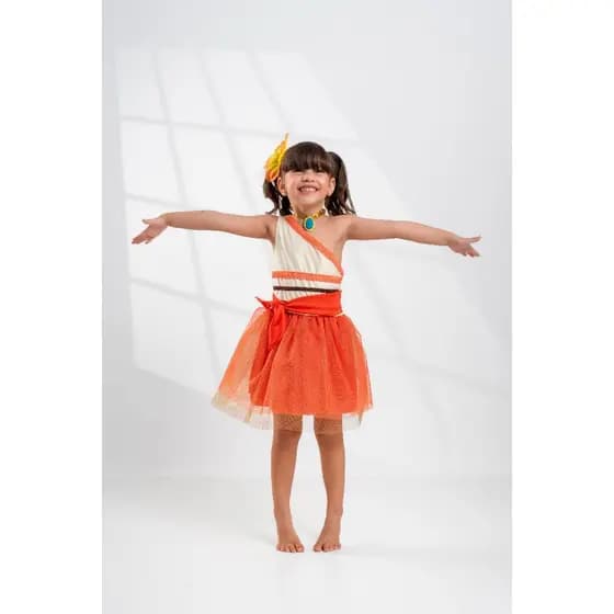Fantasia Infantil Moana com Colar Roupa Princesa Havaiana Festa Menina Luxo