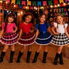 Saia Festa Junina Rodada Infantil Caipira Arraiá 3 Camadas Flanelada