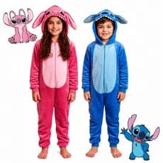 Macacão Stitch em Soft Infantil Pijama Fantasia Quentinho com Capuz Unissex Inverno