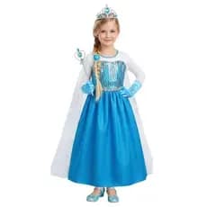 Fantasia Infantil Frozen Elsa Manga Longa com Coroa e Varinha Roupa Princesa Festa Menina