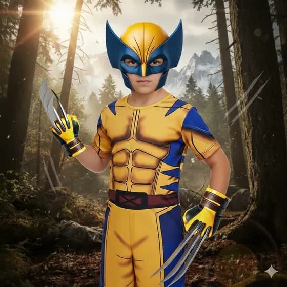 Fantasia Infantil Wolverine X-Men com Máscara Roupa Herói Festa Cosplay Menino