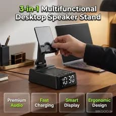 Suporte para Telefone com Alto-falante Bluetooth 3 em 1, Suporte para Telefone com Alto-falante Bluetooth, Suporte Dobrá