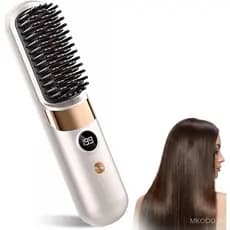 Escova Alisadora de Cabelo Sem Fio, Escova Térmica Portátil para Mulheres, Mini Escova Térmica Recarregável com Modos de