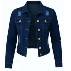 Jaqueta Jeans Feminina Denim Escura Barra Feita Manga Longa Cores Linha Premium