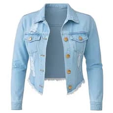Jaqueta Jeans Feminina Denim Clara Manga Longa Cores Desfiada Linha Premium