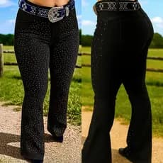 Calça Country Flare Jeans Feminina Luxo Pedrarias Preta Cintura Alta Modela Bumbum Rodeio Vaquejada