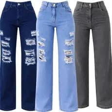 Calça WideLeg Jeans Feminina Cores Pantalona Modela Bumbum Cintura Alta Wid Leg Jeans BoyFriend