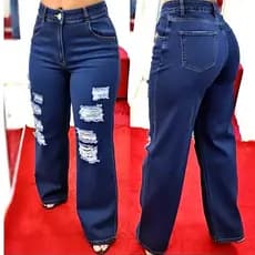 Calça WideLeg Jeans Feminina Pantalona Larguinha Modela Bumbum Cintura Alta Wid Leg Jeans BoyFriend