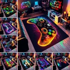 Neon Game Sign Carpet Gaming Temático Soft Tapete Antiderrapante Para Quarto E Área De Jogos