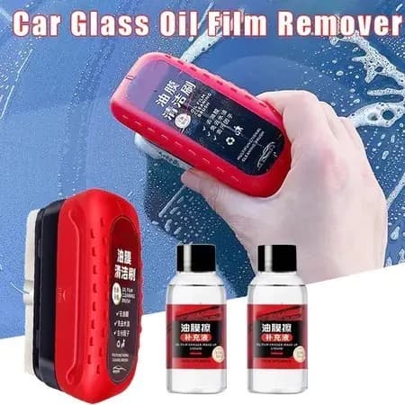 Kit Completo Removedor de Filme de Óleo para Vidro de Carro 120ml - Inclui Escova e Pano de Esponja - Limpeza Profunda