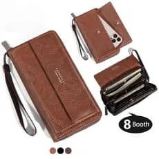 Frete Grátis! Carteira Longa Com Zíper De Camada Dupla - Bolsa Para Celular Masculina PU De Grande Capacidade