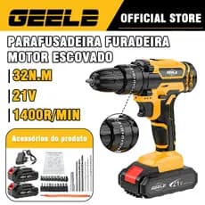 Parafusadeira Furadeira   Baterias 21V 1400rpm Com Acessórios Completo GEELE