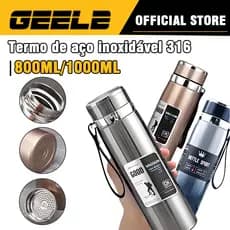 Garrafa Térmica de Água 800ml ou 1000ml Inox Com Infusor Ouro Prata Azul De Café Parede Dupla Com Alça