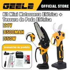 Kit Mini Motosserra Elétrica + Tesoura de Poda Elétrica Bateria 21v Eletrossera Jardinagem