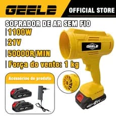 Soprador De Folhas Turbo Portátil Recarregável 21v Com 2 Baterias Potente Limpeza Interna e Externa