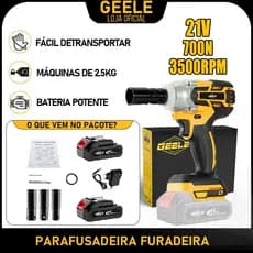 Parafusadeira Furadeira de impacto com furadeira sem fio de 21 V com 2 baterias e 10 acessórios