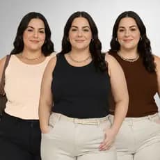 Kit 3 Regata Básica Feminina Plus Size Regata Ribana Casual Plus Size