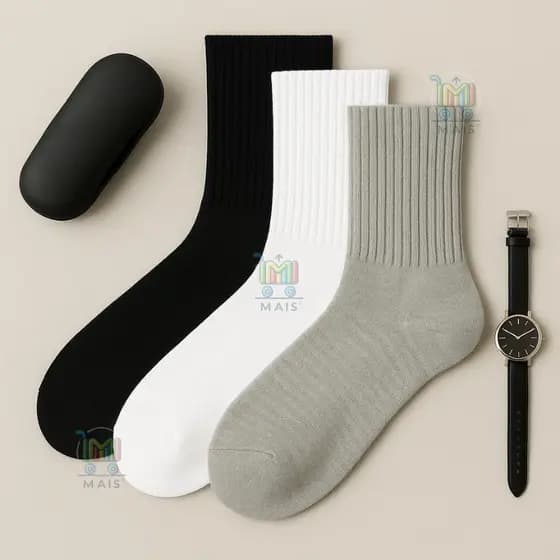 Kit 3/6/12 Pares de Meias Masculinas Esportivas | Cano Longo | Cores Sortidas | Tamanho Único 40–46