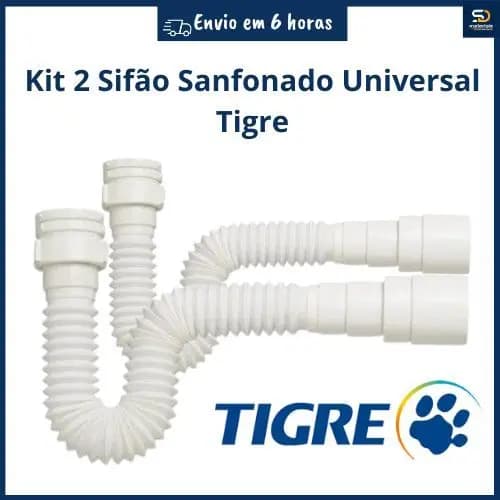 Kit 2 Unidades Sifão Sanfonado Flexivel Tigre Universal Branco Pia Cozinha/Lavatorio/Tanque