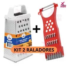 Kit 2 Ralador Inox de Alimentos Universo 4 Faces + descascador fatiador ralador 5 em 1 Multiuso