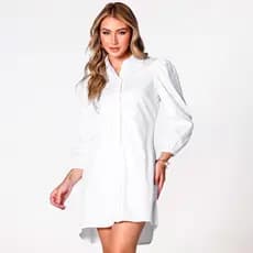 Chemise Vestido Social Manga Longa de Botões