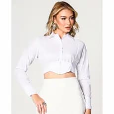 Camisa Cropped Manga Longa Elegante