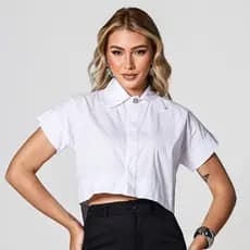 Camisa Cropped Blusa Manga Curta Casual