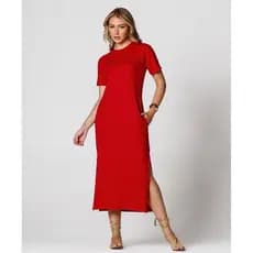 Vestido Algodao Midi Casual Basico de Manguinha