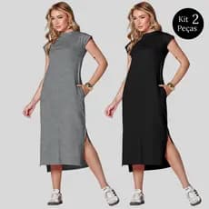 Kit 2 Vestidos Muscle Algodao Midi Basico Casual