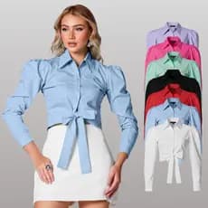 Camisa Cropped Camisete Manga Longa Alfaiataria Estilosa
