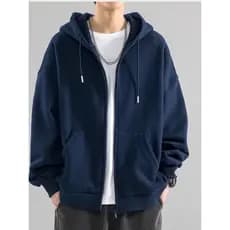 Blusa Moletom com Ziper Masculina Flanelada Bolso Canguru Lisa