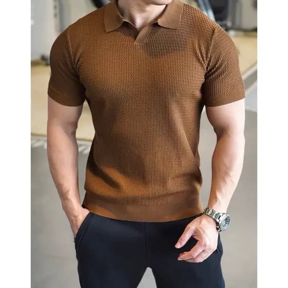 Camisa Polo Masculina de Algodão – Manga Curta, Decote em V, Estilo Casual e Moderno