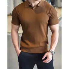 Camisa Polo Masculina de Algodão – Manga Curta, Decote em V, Estilo Casual e Moderno