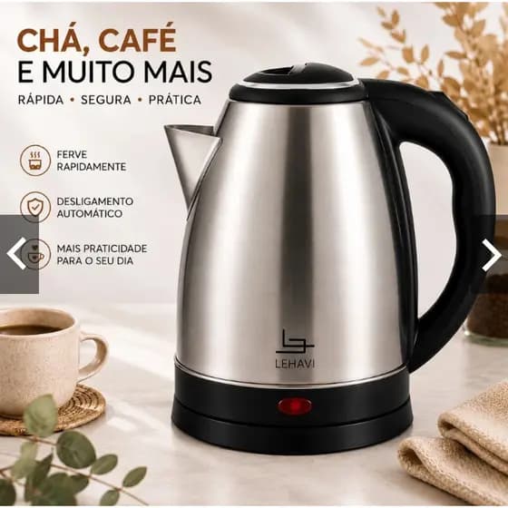 Chaleira Eletrica Inox Capacidade Grande 1,8 Litros 220v Base Giratoria Aquecimento Rapido Seguro