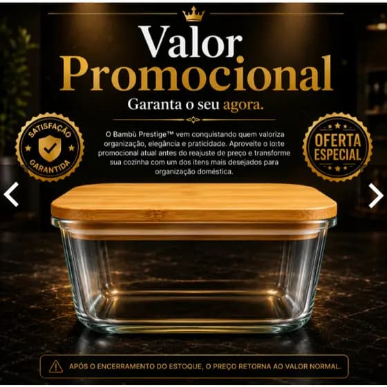 Pote Hermetico Vidro Tampa Bambu Marmita Refeicao 1040ml Conservacao Alimentos