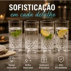 Conjunto Copos Vidro Transparente 280ml 6 Unidades Resistente Seguro Uso Diario