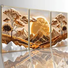 Quadros Decorativos Paisagem Dourada Árvore da Vida Arte Moderna Sala Quarto