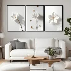 Quadro Decorativo Flor Branca Minimalista Luxo Executivo Sala Quarto