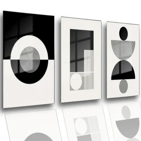 Quadros Decorativos 3 Peças Formas Geométricas Abstrato Preto e Branco Sala