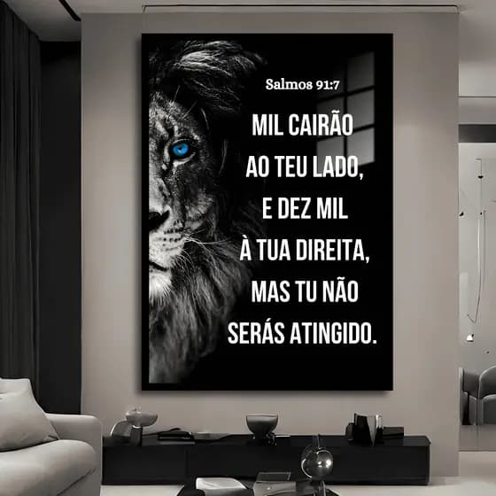 Quadro Decorativo Religioso Leão de Judá Salmos 91 Bíblia Fé Sala Quarto