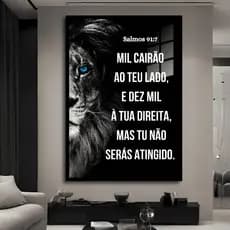 Quadro Decorativo Religioso Leão de Judá Salmos 91 Bíblia Fé Sala Quarto