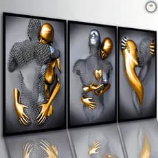 Quadros Decorativos Abstrato 3D com Efeito Metálico Arte Moderna Sala Quarto